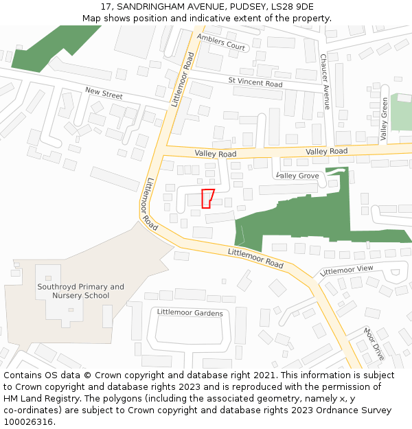 17, SANDRINGHAM AVENUE, PUDSEY, LS28 9DE: Location map and indicative extent of plot