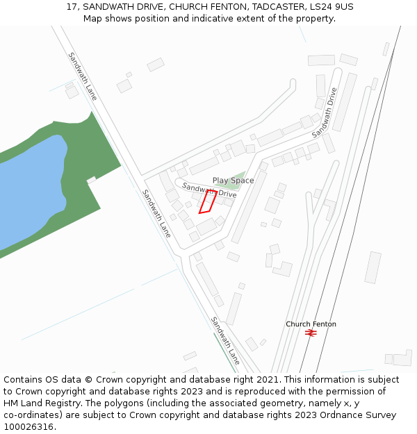 17, SANDWATH DRIVE, CHURCH FENTON, TADCASTER, LS24 9US: Location map and indicative extent of plot