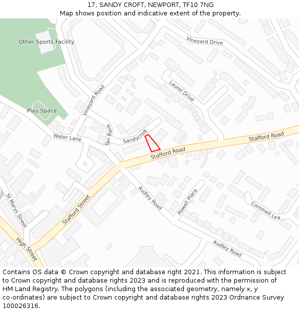 17, SANDY CROFT, NEWPORT, TF10 7NG: Location map and indicative extent of plot