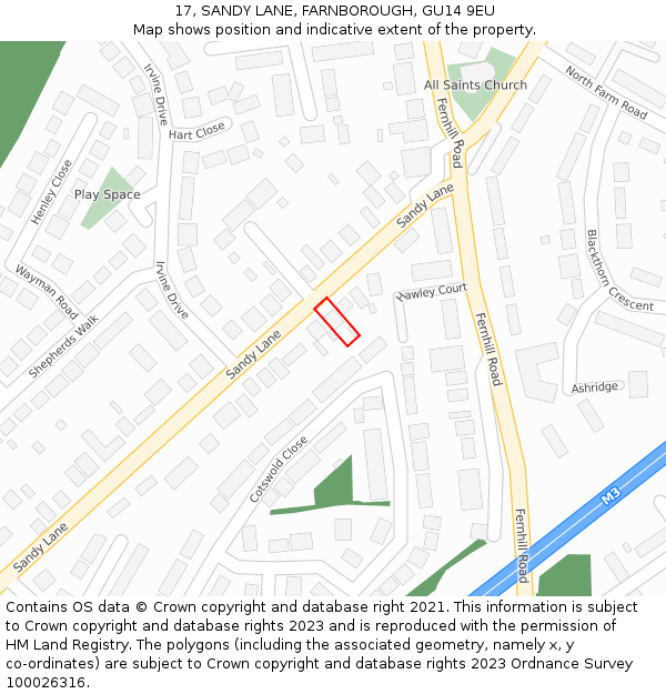 17, SANDY LANE, FARNBOROUGH, GU14 9EU: Location map and indicative extent of plot