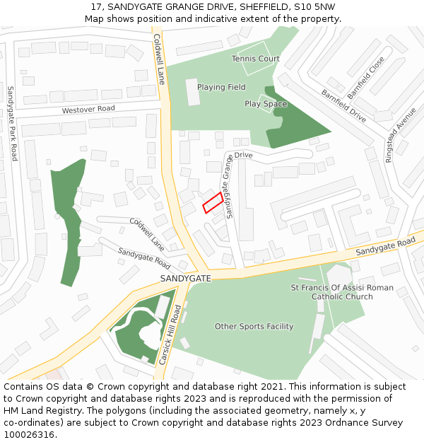 17, SANDYGATE GRANGE DRIVE, SHEFFIELD, S10 5NW: Location map and indicative extent of plot