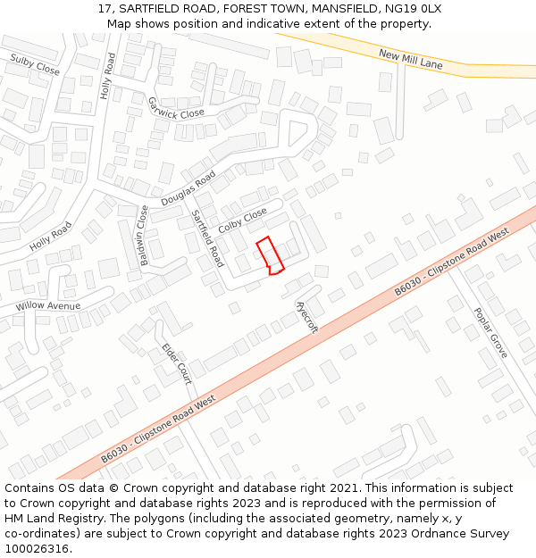 17, SARTFIELD ROAD, FOREST TOWN, MANSFIELD, NG19 0LX: Location map and indicative extent of plot