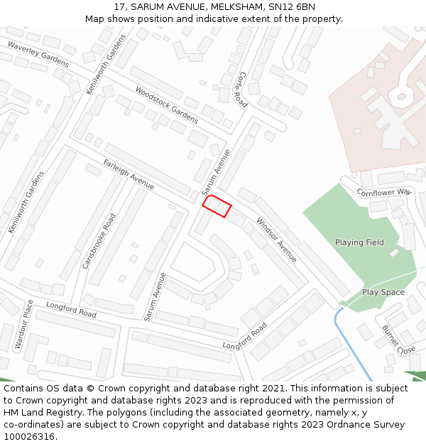 17, SARUM AVENUE, MELKSHAM, SN12 6BN: Location map and indicative extent of plot