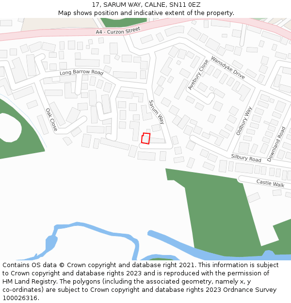 17, SARUM WAY, CALNE, SN11 0EZ: Location map and indicative extent of plot