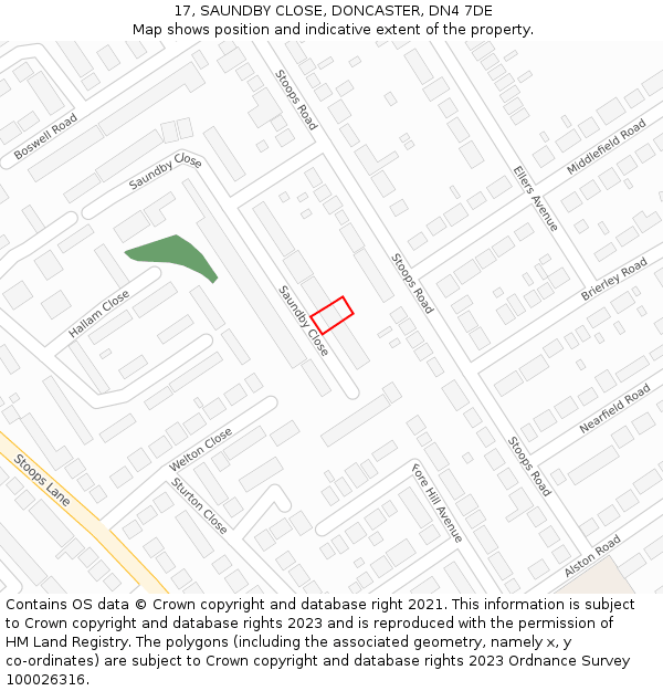 17, SAUNDBY CLOSE, DONCASTER, DN4 7DE: Location map and indicative extent of plot