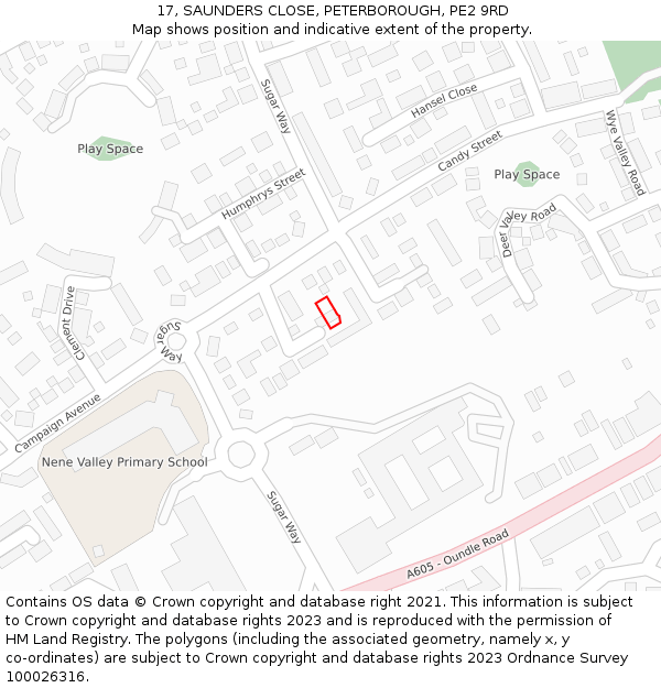 17, SAUNDERS CLOSE, PETERBOROUGH, PE2 9RD: Location map and indicative extent of plot