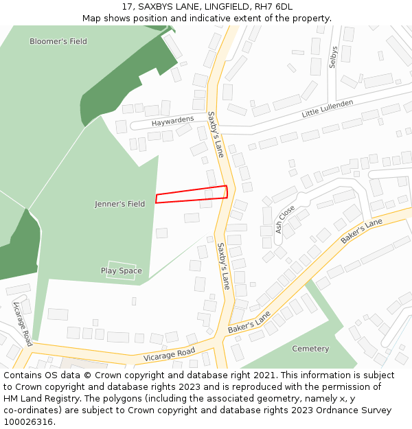 17, SAXBYS LANE, LINGFIELD, RH7 6DL: Location map and indicative extent of plot