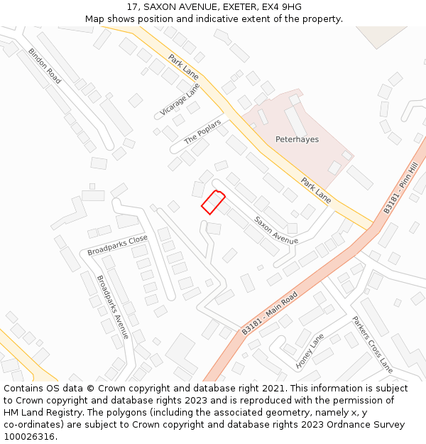 17, SAXON AVENUE, EXETER, EX4 9HG: Location map and indicative extent of plot