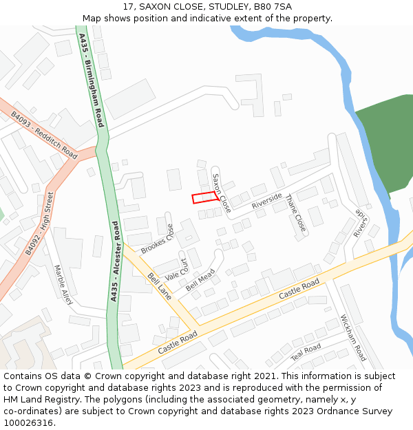 17, SAXON CLOSE, STUDLEY, B80 7SA: Location map and indicative extent of plot