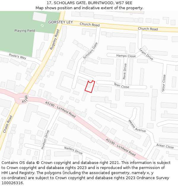 17, SCHOLARS GATE, BURNTWOOD, WS7 9EE: Location map and indicative extent of plot