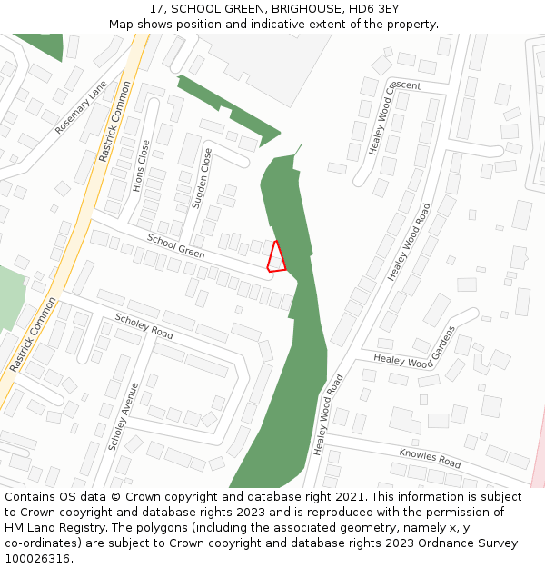 17, SCHOOL GREEN, BRIGHOUSE, HD6 3EY: Location map and indicative extent of plot