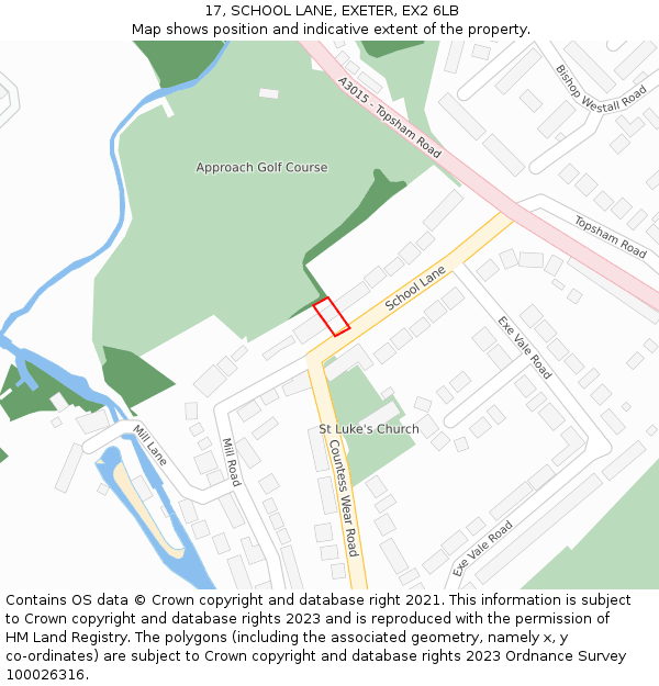 17, SCHOOL LANE, EXETER, EX2 6LB: Location map and indicative extent of plot