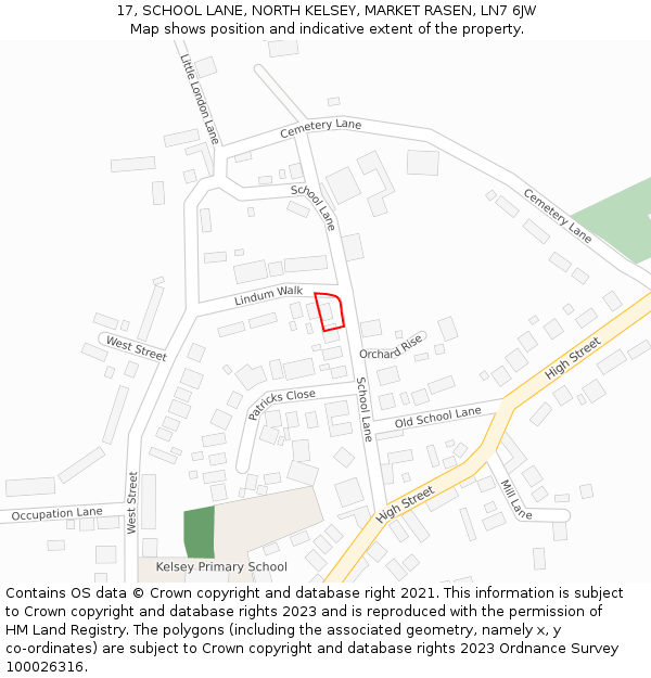 17, SCHOOL LANE, NORTH KELSEY, MARKET RASEN, LN7 6JW: Location map and indicative extent of plot