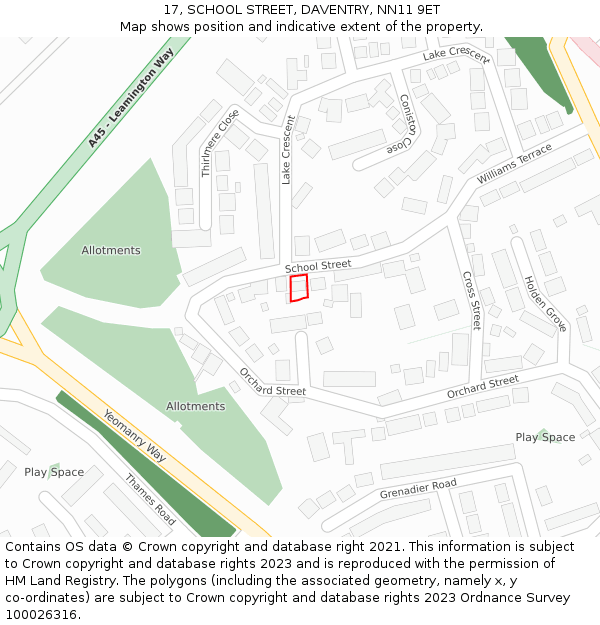 17, SCHOOL STREET, DAVENTRY, NN11 9ET: Location map and indicative extent of plot