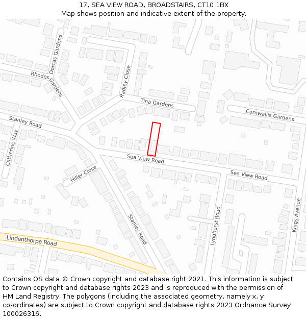 17, SEA VIEW ROAD, BROADSTAIRS, CT10 1BX: Location map and indicative extent of plot