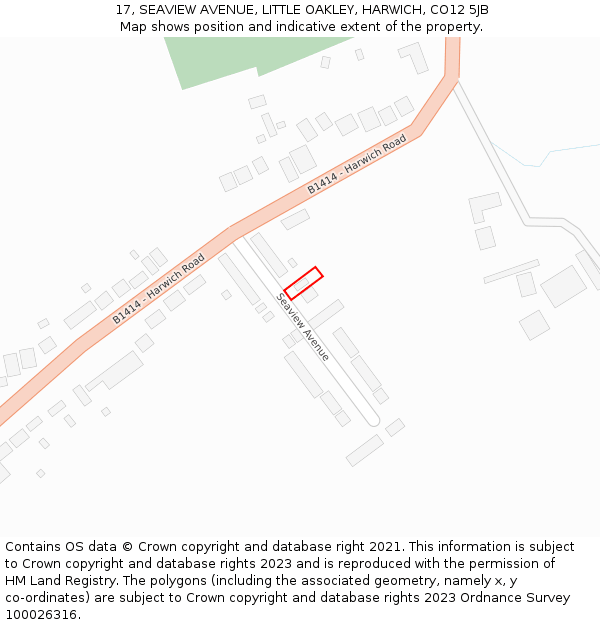 17, SEAVIEW AVENUE, LITTLE OAKLEY, HARWICH, CO12 5JB: Location map and indicative extent of plot