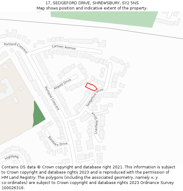 17, SEDGEFORD DRIVE, SHREWSBURY, SY2 5NS: Location map and indicative extent of plot