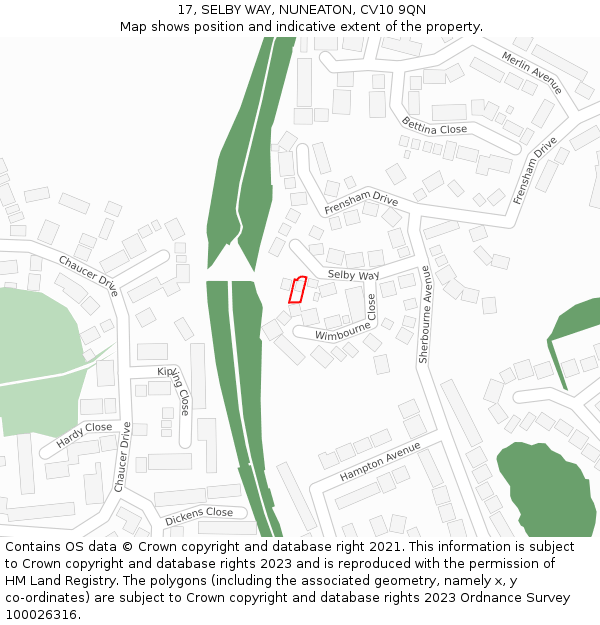 17, SELBY WAY, NUNEATON, CV10 9QN: Location map and indicative extent of plot