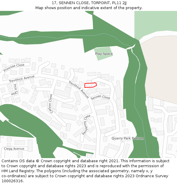 17, SENNEN CLOSE, TORPOINT, PL11 2JJ: Location map and indicative extent of plot