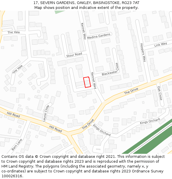 17, SEVERN GARDENS, OAKLEY, BASINGSTOKE, RG23 7AT: Location map and indicative extent of plot