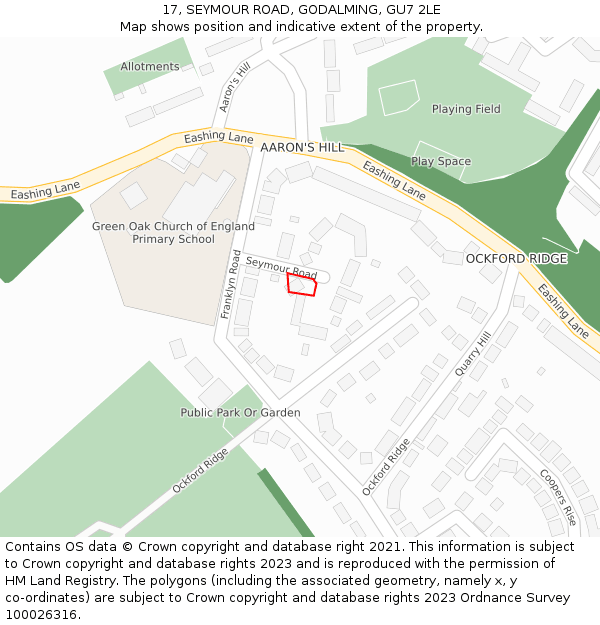 17, SEYMOUR ROAD, GODALMING, GU7 2LE: Location map and indicative extent of plot