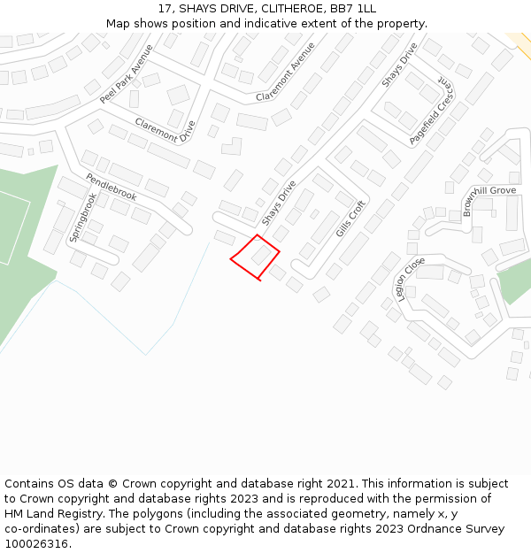 17, SHAYS DRIVE, CLITHEROE, BB7 1LL: Location map and indicative extent of plot