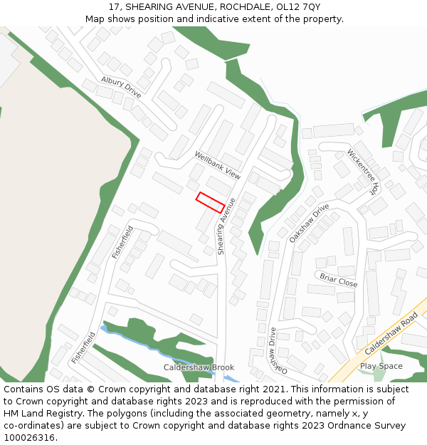 17, SHEARING AVENUE, ROCHDALE, OL12 7QY: Location map and indicative extent of plot