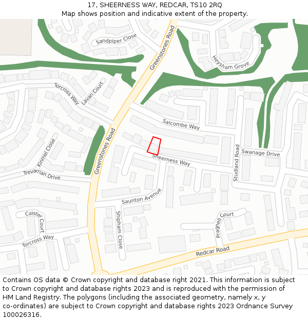 17, SHEERNESS WAY, REDCAR, TS10 2RQ: Location map and indicative extent of plot