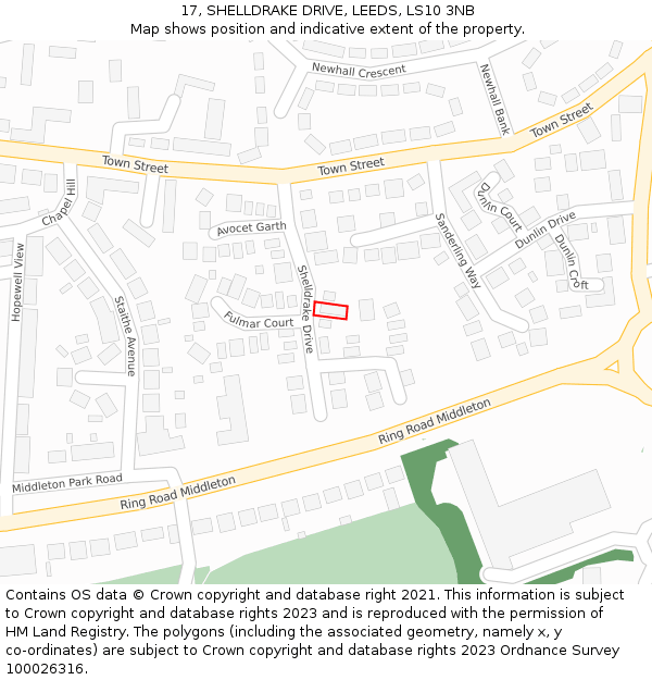 17, SHELLDRAKE DRIVE, LEEDS, LS10 3NB: Location map and indicative extent of plot