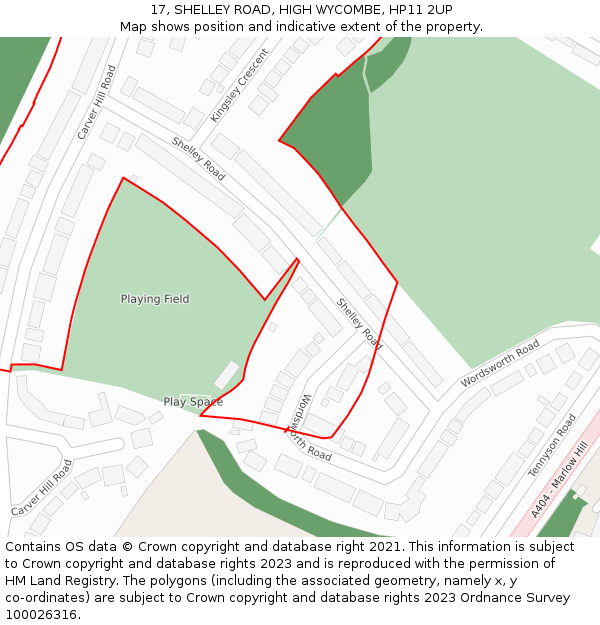 17, SHELLEY ROAD, HIGH WYCOMBE, HP11 2UP: Location map and indicative extent of plot