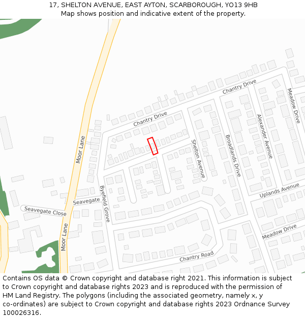17, SHELTON AVENUE, EAST AYTON, SCARBOROUGH, YO13 9HB: Location map and indicative extent of plot