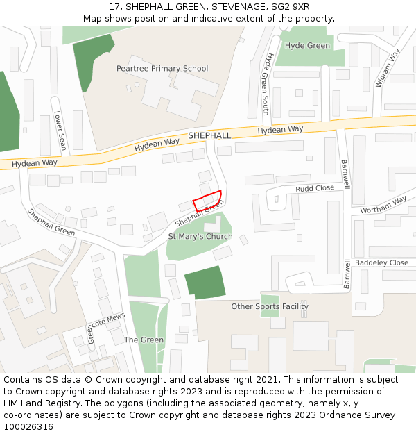 17, SHEPHALL GREEN, STEVENAGE, SG2 9XR: Location map and indicative extent of plot