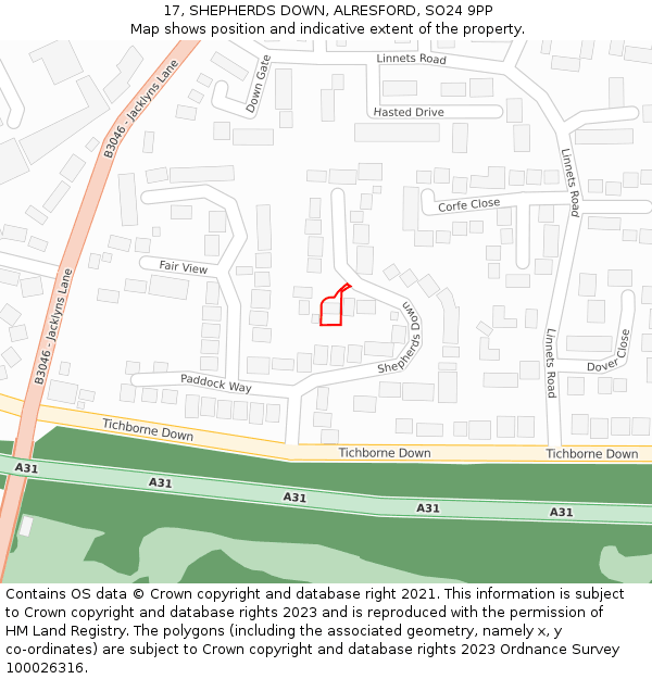 17, SHEPHERDS DOWN, ALRESFORD, SO24 9PP: Location map and indicative extent of plot