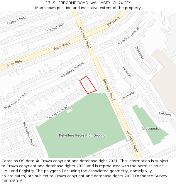 17, SHERBORNE ROAD, WALLASEY, CH44 2EY: Location map and indicative extent of plot