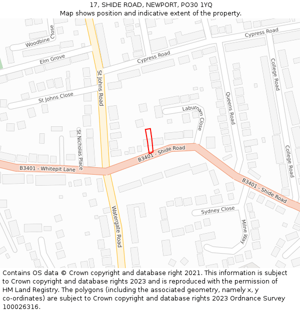 17, SHIDE ROAD, NEWPORT, PO30 1YQ: Location map and indicative extent of plot