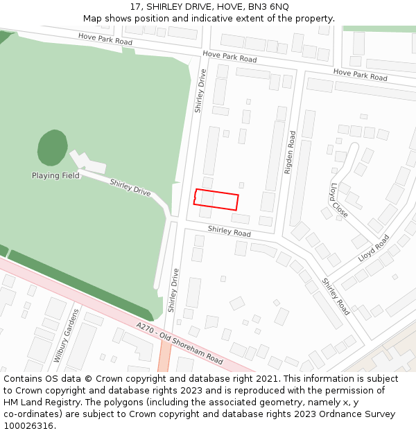17, SHIRLEY DRIVE, HOVE, BN3 6NQ: Location map and indicative extent of plot
