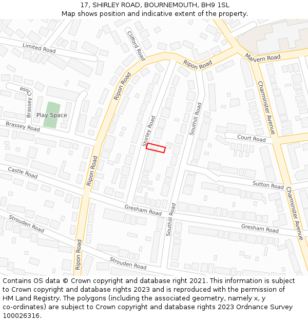 17, SHIRLEY ROAD, BOURNEMOUTH, BH9 1SL: Location map and indicative extent of plot