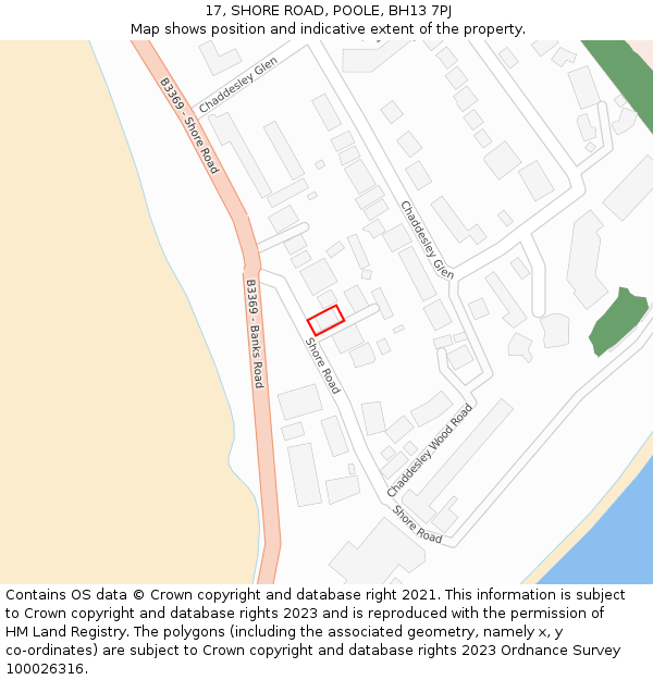 17, SHORE ROAD, POOLE, BH13 7PJ: Location map and indicative extent of plot