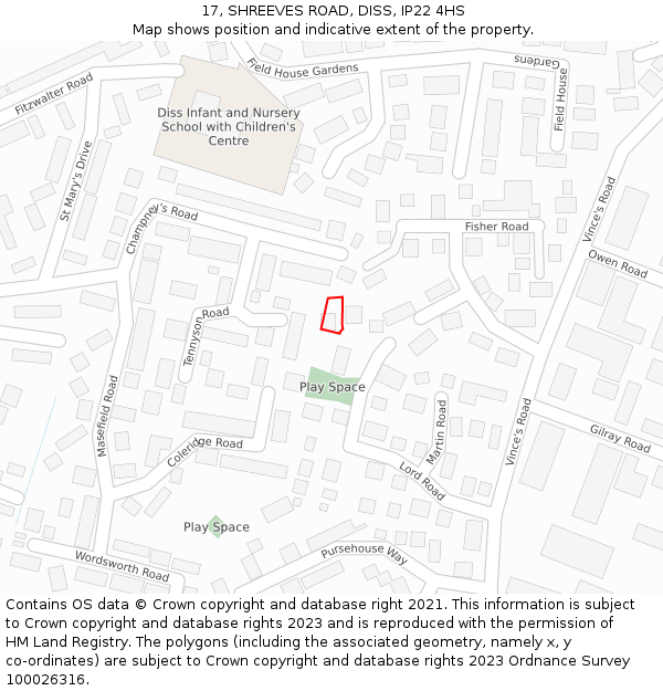 17, SHREEVES ROAD, DISS, IP22 4HS: Location map and indicative extent of plot