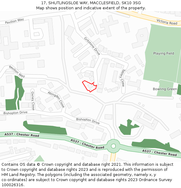 17, SHUTLINGSLOE WAY, MACCLESFIELD, SK10 3SG: Location map and indicative extent of plot