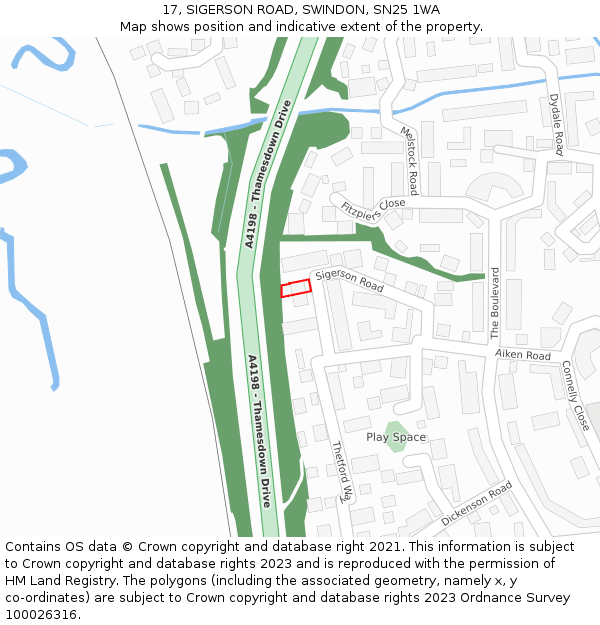 17, SIGERSON ROAD, SWINDON, SN25 1WA: Location map and indicative extent of plot