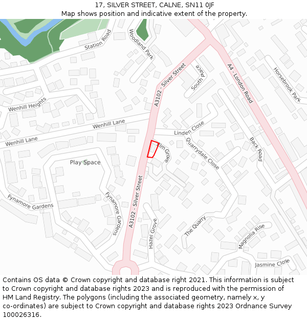 17, SILVER STREET, CALNE, SN11 0JF: Location map and indicative extent of plot