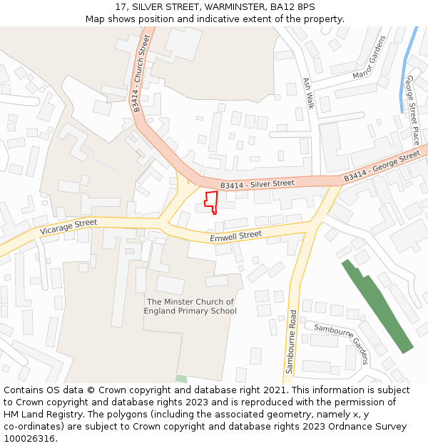 17, SILVER STREET, WARMINSTER, BA12 8PS: Location map and indicative extent of plot