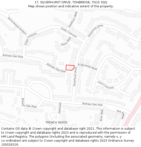 17, SILVERHURST DRIVE, TONBRIDGE, TN10 3QQ: Location map and indicative extent of plot