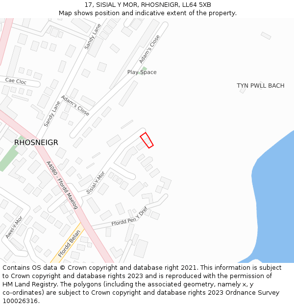 17, SISIAL Y MOR, RHOSNEIGR, LL64 5XB: Location map and indicative extent of plot