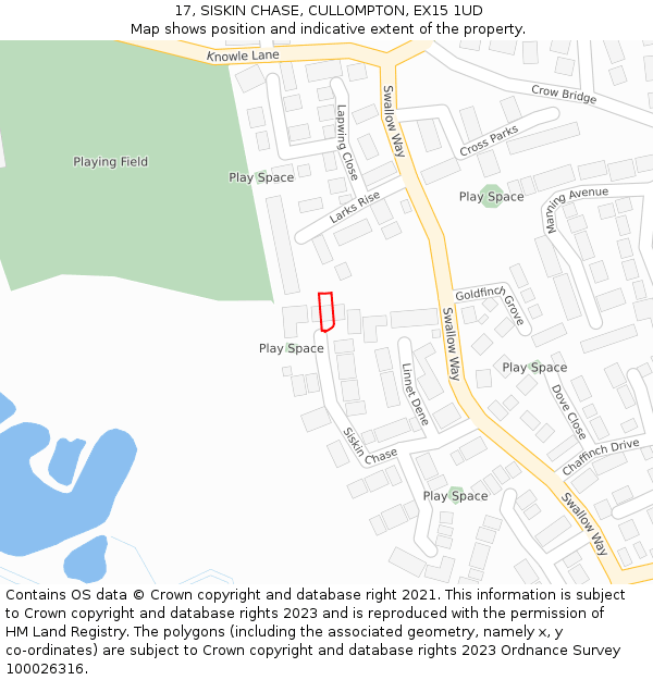 17, SISKIN CHASE, CULLOMPTON, EX15 1UD: Location map and indicative extent of plot