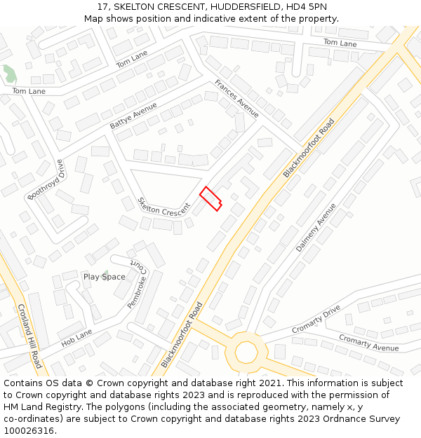 17, SKELTON CRESCENT, HUDDERSFIELD, HD4 5PN: Location map and indicative extent of plot