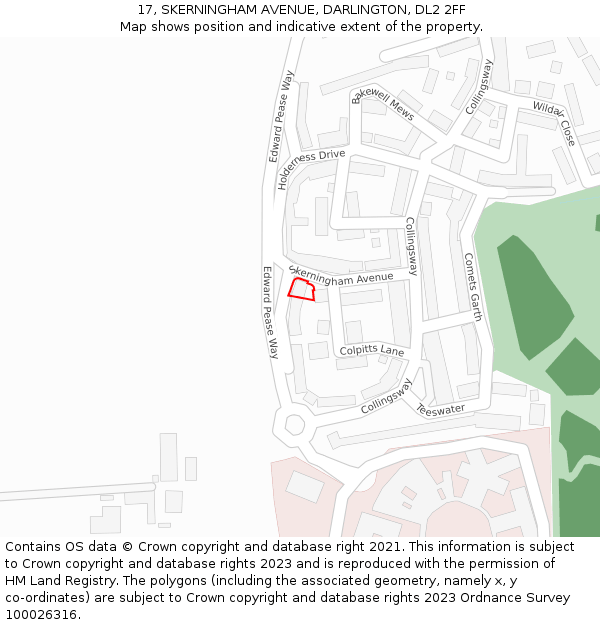 17, SKERNINGHAM AVENUE, DARLINGTON, DL2 2FF: Location map and indicative extent of plot
