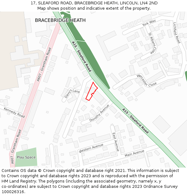 17, SLEAFORD ROAD, BRACEBRIDGE HEATH, LINCOLN, LN4 2ND: Location map and indicative extent of plot