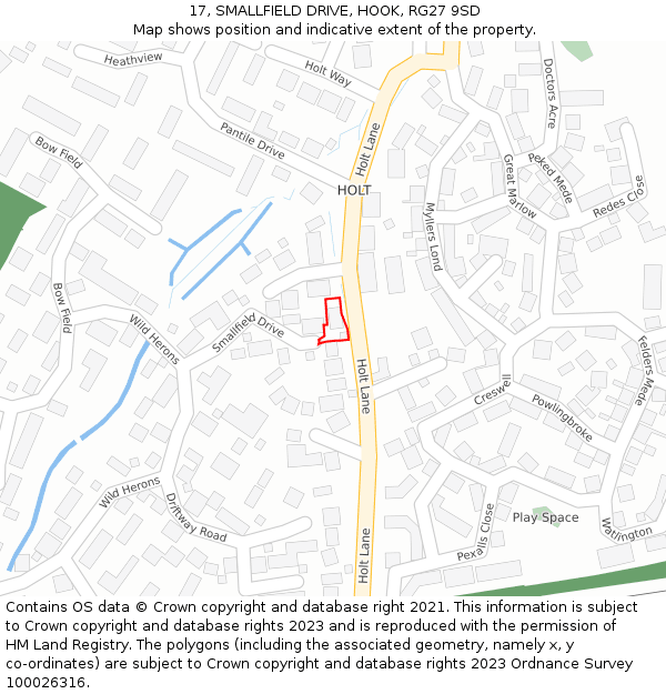 17, SMALLFIELD DRIVE, HOOK, RG27 9SD: Location map and indicative extent of plot